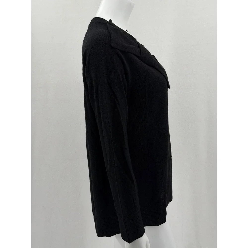 Kate Spade Sweater Women Medium Black Bow Knit Wool Modal Preppy Feminine Staple